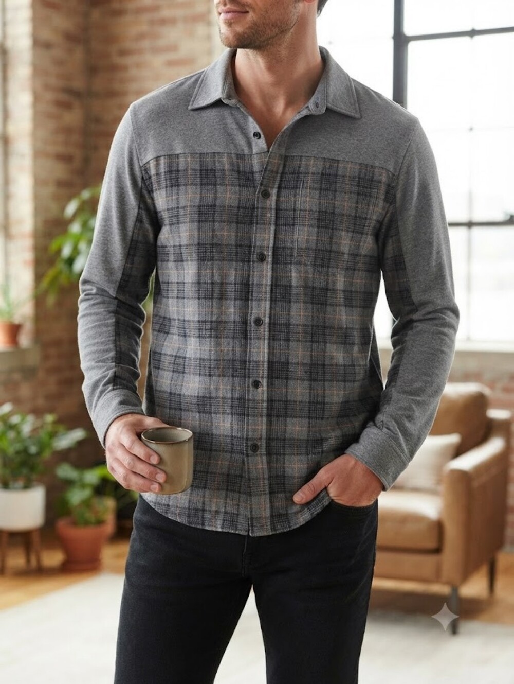 Murano Men's Gray Plaid Lightweight Shirt Jacket vintage size XL